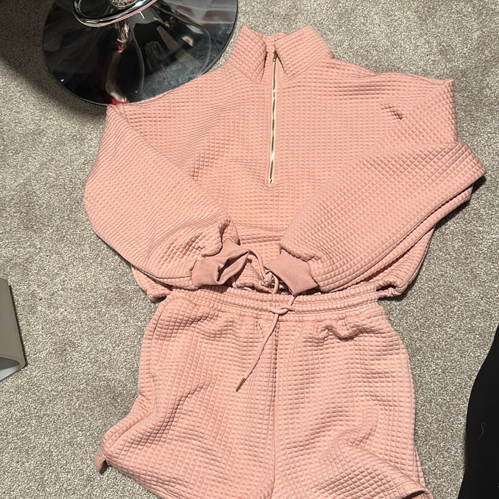 cropped quarter zip with matching shorts